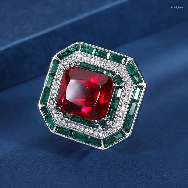Anhänger Halsketten S'rTreasure Kupfer Boden vergoldet Mode Simulation Smaragd Rot Korund Luxus Set Quadrat 12 14 Ringkopf
