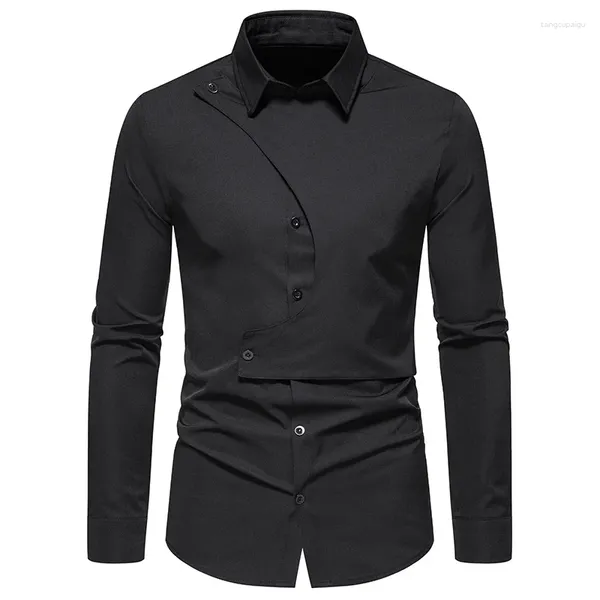 Camicie casual da uomo Camicia bianca nera da uomo 2023 Primavera Abito da uomo Colletto rovesciato Bottone Chemise Homme Camisa Masculina Taglia EU