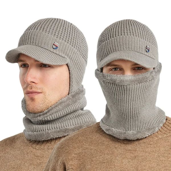 Moda Maschere per il viso Ghetta per il collo Cappello invernale con sciarpa Skullies Berretti per uomo Donna Berretto da baseball lavorato a maglia Velluto addensato Passamontagna Paraorecchie Cofano Uomo Donna 231124