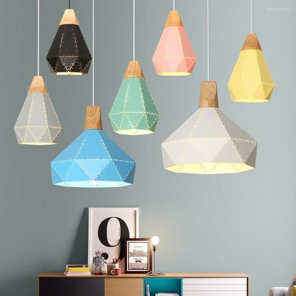 Lâmpadas pendentes de design minimalista moderno lustre de diamante nórdico macaron abajurshade colorida lâmpada led de iluminação de iluminação de iluminação de iluminação de iluminação