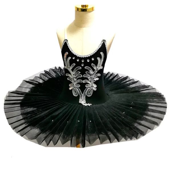 Dancewear preto ballet tutu saia para crianças trajes do lago dos cisnes crianças roupas de dança do ventre vestido desempenho palco 231124