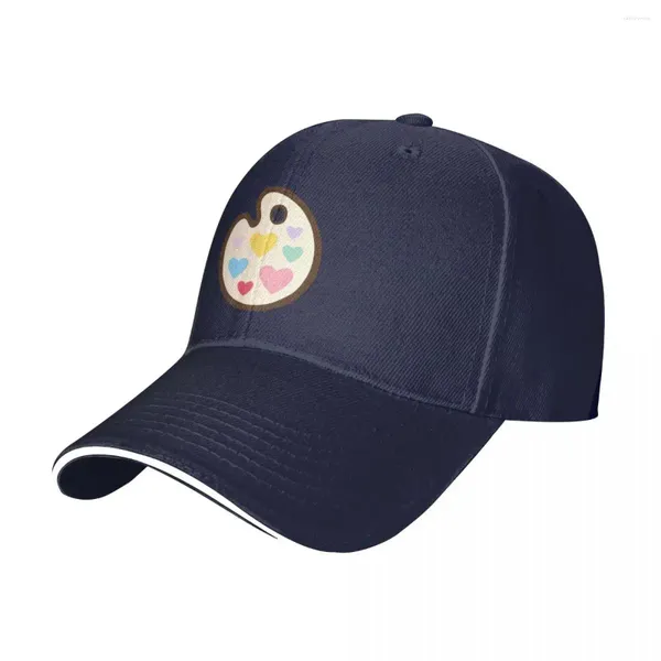 Cappellini con sfera Modello di tavolozza di colori a forma di cuore su berretto da baseball alla menta Drop Cappello di design anime per donna uomo