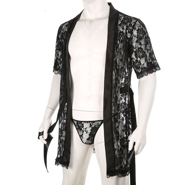 Мужской сексуальный короткий сексуальный кружевной халат, прозрачный секс-эротический БДСМ-стринги Pamas, горячий костюм, домашняя одежда, одежда