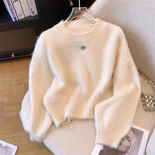 Suéter feminino simples básico suéter de pele falsa macio outono inverno malhas pulôver coreano dongdaemun roupas femininas de alta qualidade