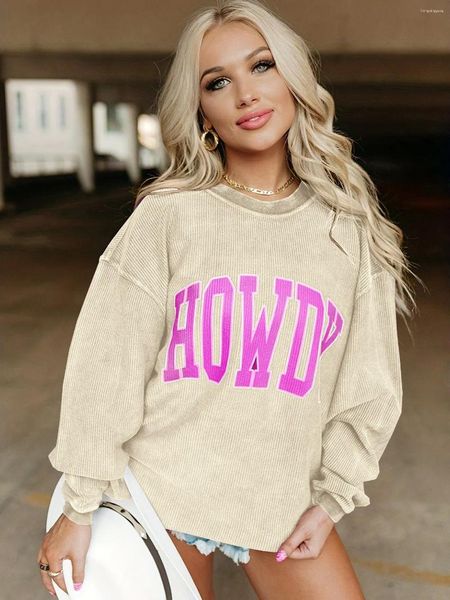 Mulheres Hoodies Mulheres Cord Howdy Corduroy Crewneck Moletom Senhoras Com Nervuras Texturizadas Oversized Crew Pescoço Suor Camisa Pulôver Hoodie Para