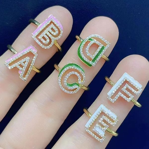 Anéis de casamento Duoying Anel de letra personalizado esmalte personalizado A-Z inicial oco 3d anéis ajustáveis para meninas jóias presente 231124
