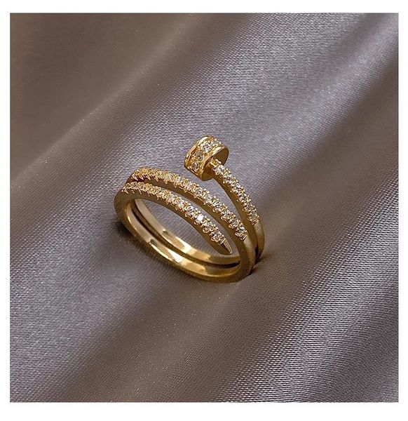 Solitaire Ring Kore Moda Takı Mutlak 14K Gerçek Altın Kaplama AAA Zircon Zarif Kadınlar Açılış Ayarlanabilir Düğün Hediyesi 230424