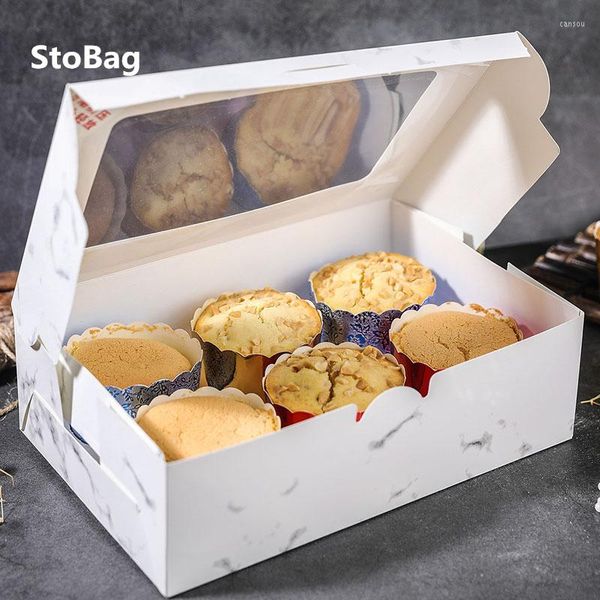 Confezione regalo StoBag 10 pezzi Scatola per cupcake con finestra Scatole per torta di pane e confezioni Pasticceria Matrimonio Compleanno Festa Biscotti Baby Shower Fai da te