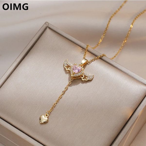 OIMG 316L Edelstahl Gold Farbe Amor Engel Flügel Anhänger Halskette Für Frauen Mädchen Schlüsselbein Kette Party Schmuck Geschenk 231123