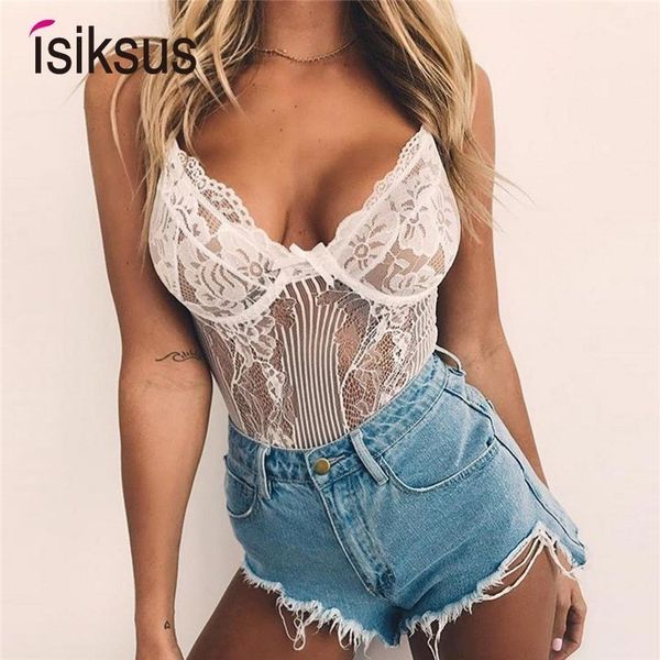 Женские комбинезоны снимают смены Isiksus Black Summer Thong Transparent Sexy Bodysuit Lace Белая сетка без спины от плеча для JS030 230424