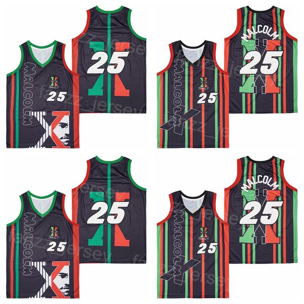 Filme 25 Malcolm x Power Movie Jersey Basketball 1992 Power Retro College Black Team Color Hiphop Pure Cotton All Stitched Breathable For Sport Fãs University Man