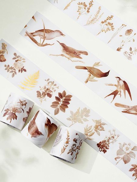 Подарочная упаковка 3Rolls/Set Vintage Flower Bird Shiny Gold Die Cut Tape Tape Collage Card Collage Containt