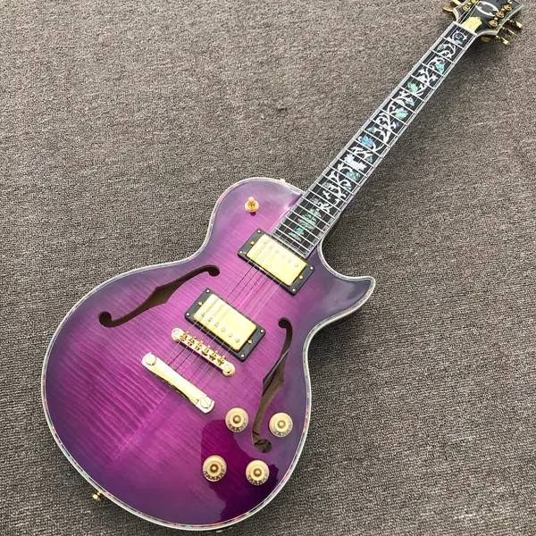 Custom Shop, hergestellt in China, hochwertige E-Gitarre, Griffbrett mit Abalone-Blumeneinlage, F-Loch, kostenlose Lieferung01