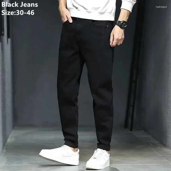 Jeans da uomo Pure Black Harem Men Plus Size 46 44 Pantaloni a matita di moda spessa Pantaloni in denim Ragazzi Adolescenti Pantaloni elastici larghi autunno primavera