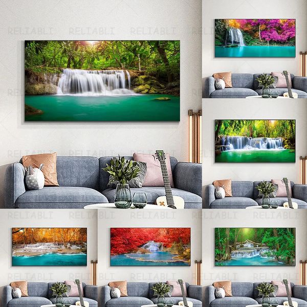 Dipinti Paesaggio Cascata naturale Pittura su tela Albero verde Foresta Poster e stampe Arte della parete Soggiorno Decorazioni per la casa Senza cornice 231123