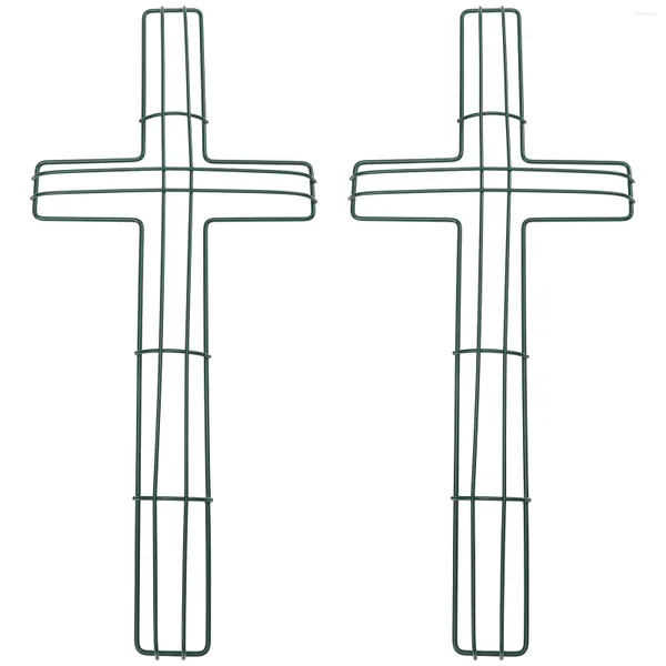 Dekorative Blumen, 2 Stück, Makramee-Zubehör, Osterkreuz, Kränze, Haustür, Blumendraht, grüner Metallrahmen, geformte Taufdekorationshalterung