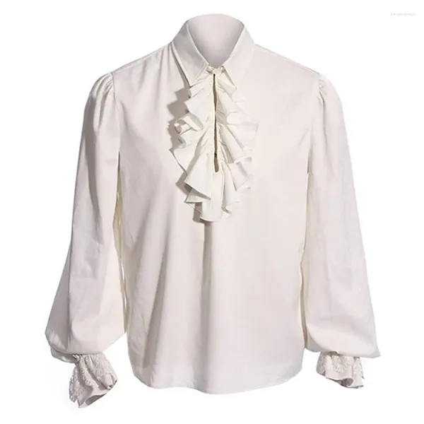 Camicie casual da uomo Camicia da uomo con risvolto a maniche lunghe vittoriana medievale rinascimentale Steampunk con colletto a volant Camicia da vampiro pirata Halloween