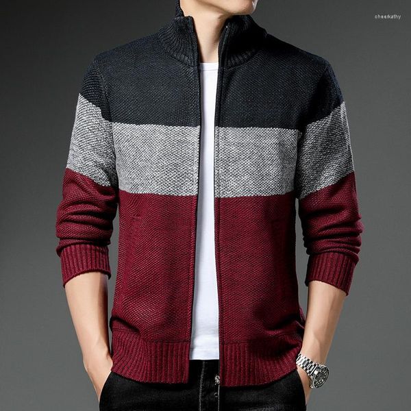 Jackets de jaquetas masculinas Casual Casual Casaco Longo Autumn e Winter Fleece Baseball quente listrado Y2K Wool Sweater Zipper Knit Cardigan