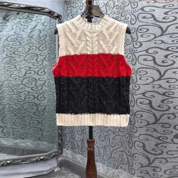 Frauen Pullover Koreanische Mode 2023 Herbst Winter Weste Top Damen Wolle Twist Stricken Ärmellose Casual Farbe Block Pullover