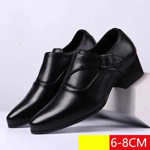 Kleidschuhe 6-8 cm höhenvergrößernde Plattform spitzer Zehenbereich Mann Business-Schnalle verziert Herren-Büro-Oxfords Schwarz Größe 38-44