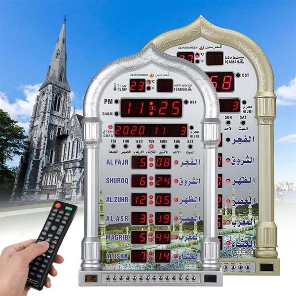 Orologi da tavolo da scrivania Moschea Azan Orologio da preghiera Calendario islamico Allarme da parete musulmano Ramadan Decorazioni per la casa Controllo remotoNon batteria259b