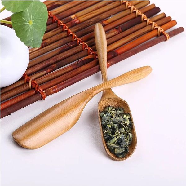 Colheres de chá de madeira de bambu natural para escavar temperos em pó, açúcar, mel, café, colher de chá