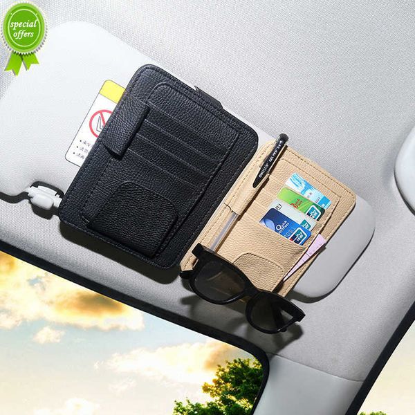 Organizer per visiera parasole per auto multitasca Clip per occhiali in pelle Porta carte di credito Clip per documenti Accessori per interni auto