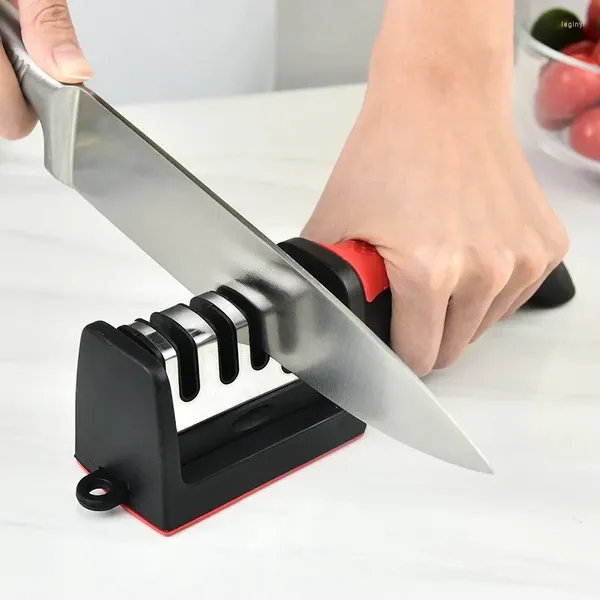 Другие аксессуары для ножей Кухонная 4-сегментная точилка Бытовая многофункциональная ручная четырехцелевая черная точильный камень