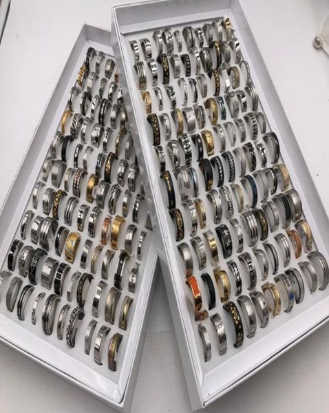Bütün 50 pcslots Erkek Karışık Stil Titanyum Çelik Paslanmaz Çelik Mücevher Halkaları Parti Hediyesi Alyans3812350