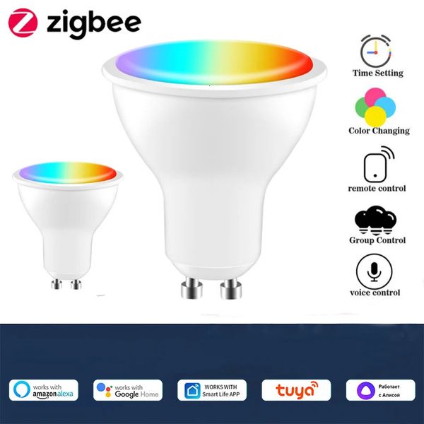 Controllo domestico intelligente Tuya ZigBee Lampadina Bluetooth Gu10 RGB220V Lampadina LED Dimmerabile Controllo vocale Faretto tramite Alexa Google Yandex Alice 231123