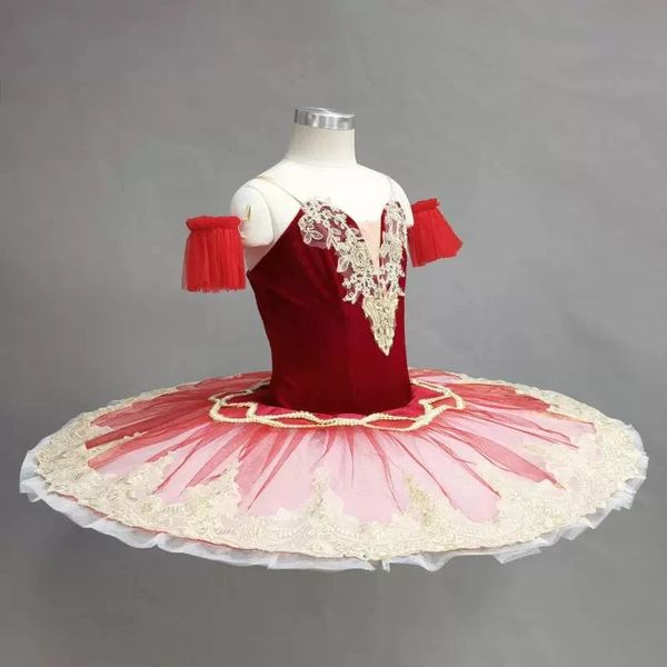 Dancewear Adulti Bambini Rosso Tutu di balletto professionale Vestito Classico Ballerina Balletto di danza Costume Pancake Piatto Tutu Donna Ragazza Vestito da festa 231124