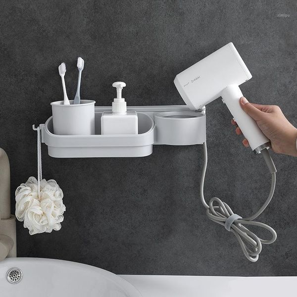 Organizzazione per riporre il bagno Organizzatore in plastica Porta-asciugacapelli multifunzionale a parete senza portasapone portaspazzolino