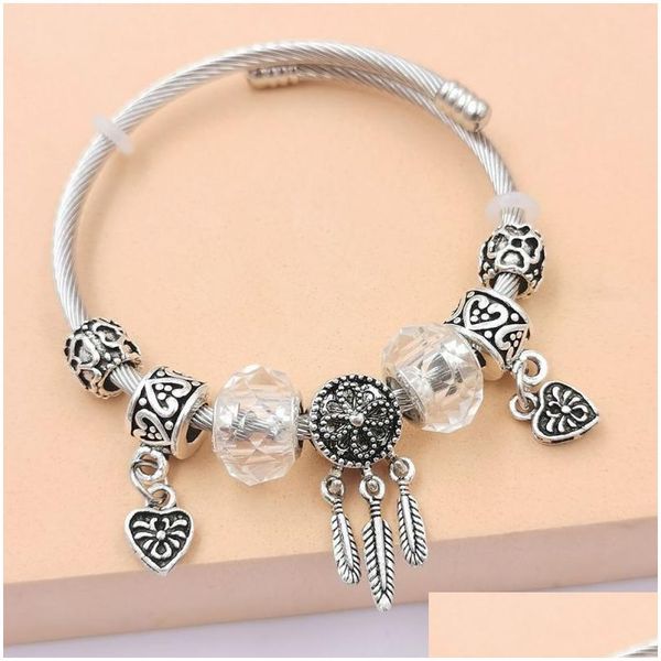 Charm Armbänder Traumfänger Quaste Feder Charm Armband Traumfänger Kristall Perlen Armbänder Verstellbare Manschette Armreif Schmuck Geschenk Dhpi6