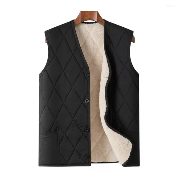 Gilet da uomo Giacca invernale casual Cappotto caldo con fodera in peluche Elegante cardigan imbottito monopetto Taglie forti di media lunghezza per l'autunno