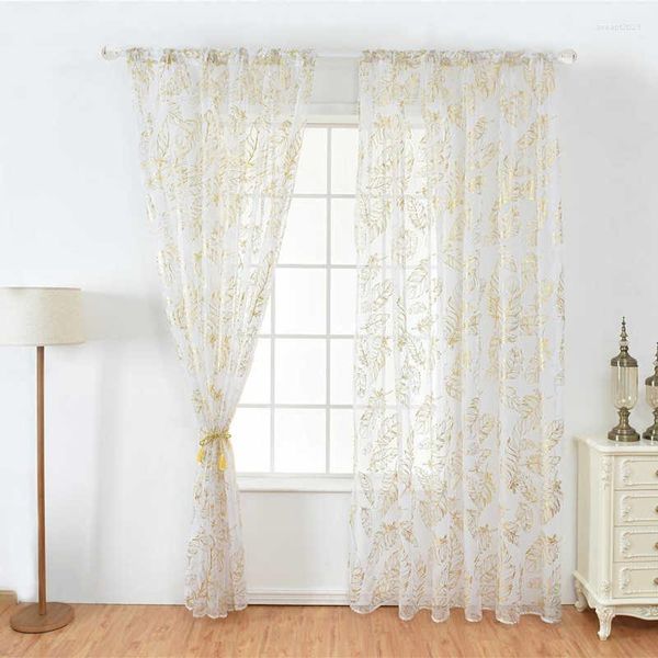 Tenda Tulle Finestra Porta Argento Oro Stampaggio Tende Trasparenti Motivo Piuma Tende Per La Decorazione Domestica Della Camera Da Letto