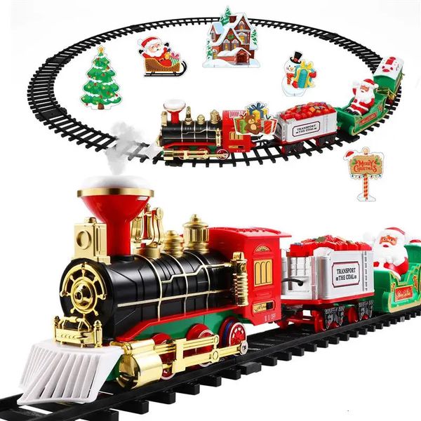 Weihnachtsspielzeugzubehör, Weihnachtszug-Set, elektrischer Zug, Spielzeug mit Ton, Licht, Eisenbahnschienen für Kinder, Geschenk, Weihnachtsbaumschmuck, Dampfzug-Spielzeug 231124