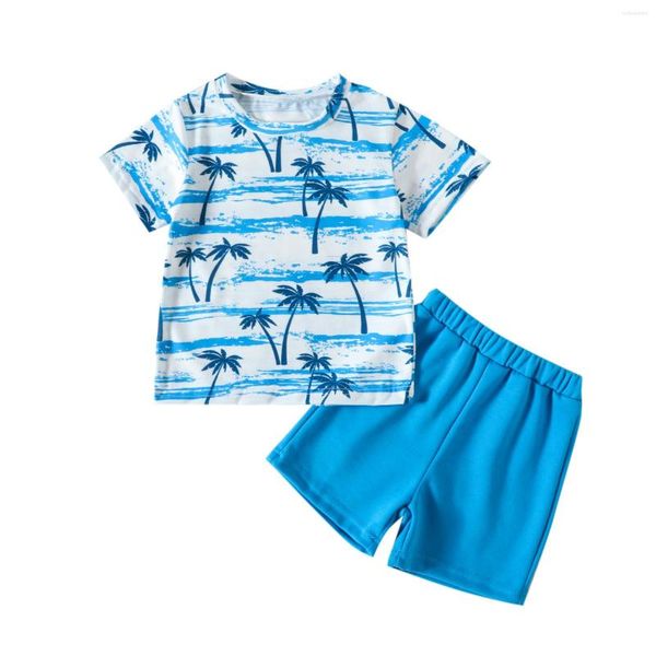 Kleidungssets Kinder Jungen Shorts Set Kurzarm Coconut Tree Print T-Shirt mit elastischer Taille Sommer-Outfit