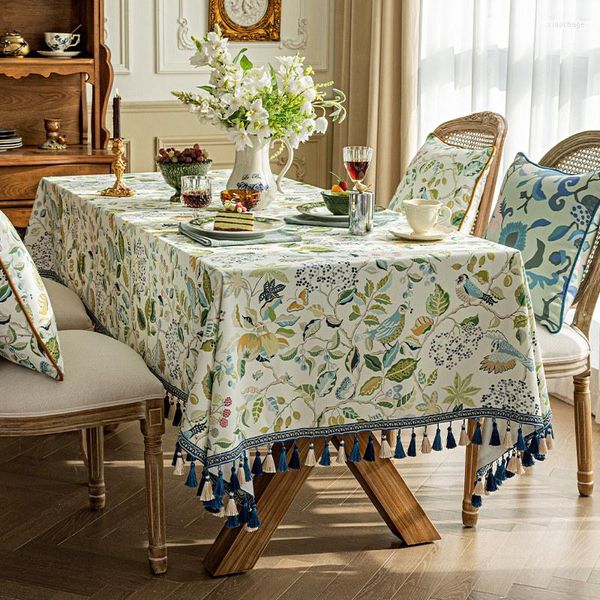 Tale de mesa de estilo americano para jantar redondo retangular com plantas de borlas de capa de capa de café imprimor eventos de festa decoração