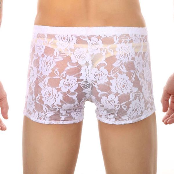 Homens S Sexy Sheer Boxers Lace Transparente Crop Shorts Lingerie Respirável Calcinha Erótica Sissy Mini Biquíni