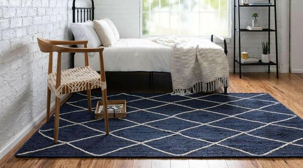 Tapete tapete de juta natural de estilo de estilo de estilo rústico Rustic Look Decor Outdoor Tapetes azuis para quarto e decoração da sala de estar