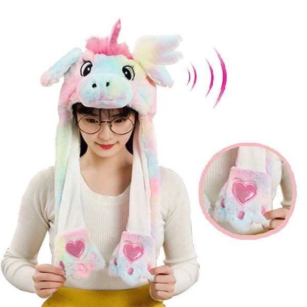 Cappelli Cappelli Unicorno Orecchio animale Cappello Peluche Orecchie da coniglio Movimento saltando su Giocattoli Vestito Divertente Cosplay Festa per bambini Regalo di Natale Per adulti 231123