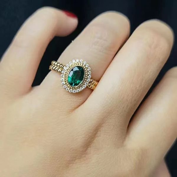 Vintage Alyans Moda Takı 18K Altın Dolgu Oval Kesim Emerald CZ Elmas Taşlar Parti Sonsuzluk Partisi Kadın Nişan Band Ring Hediye