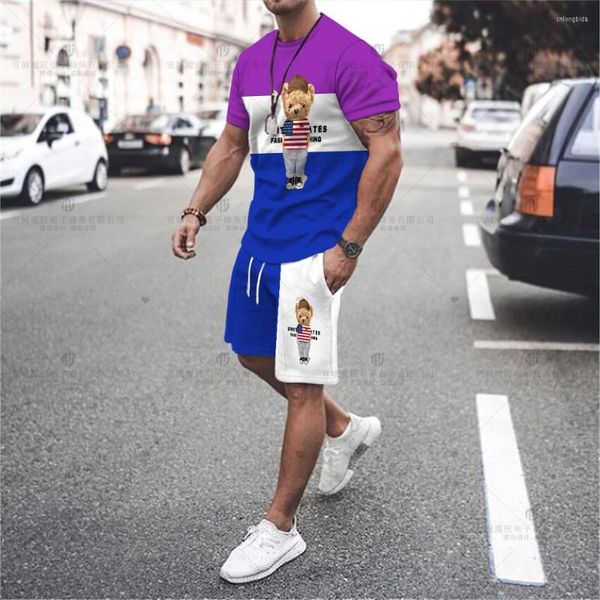 Agasalhos masculinos 2023 Conjunto de camisetas masculinas Bear Shorts de alta qualidade Activewear 2 peças Fashion Print Summer Streetwear