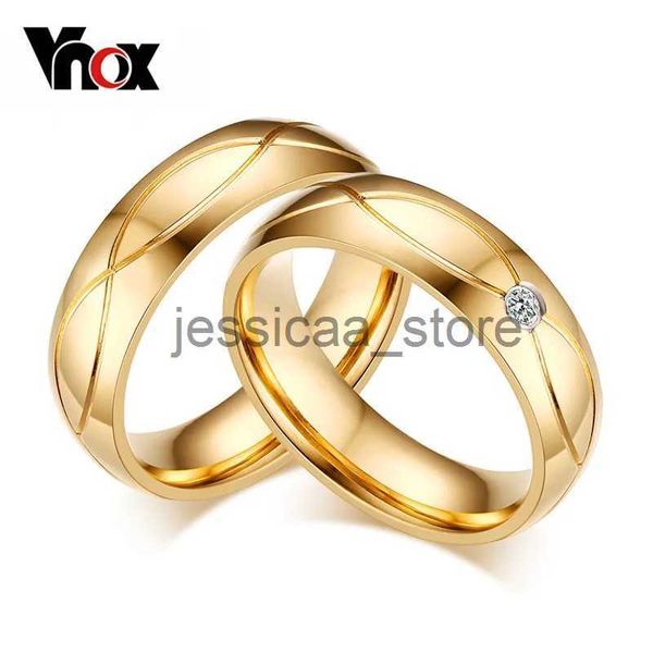 Bandringe Vnox Hot WeddBands Ringe für Damen Herren Goldfarbener Edelstahl Verlobungsring RJewelry J231124