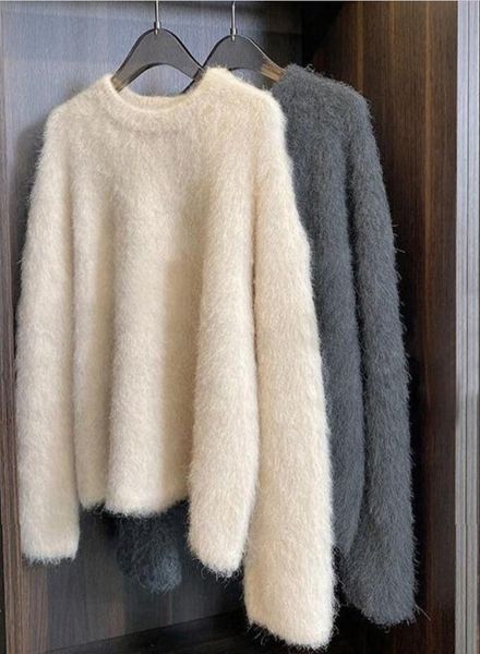 Maglione addensato girocollo bianco per donna 2023 Toteme autunno/inverno Pullover esterno in peluche morbido e glutinoso ecologico allentato e pigro