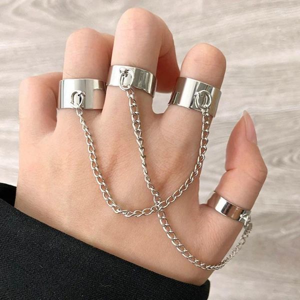 Anéis de cluster Punk Cool Link Chain Anel para Mulheres Homens Vintage Hip Hop Prata Cor Chunky Dedo Knuckle Abertura Jóias Presente