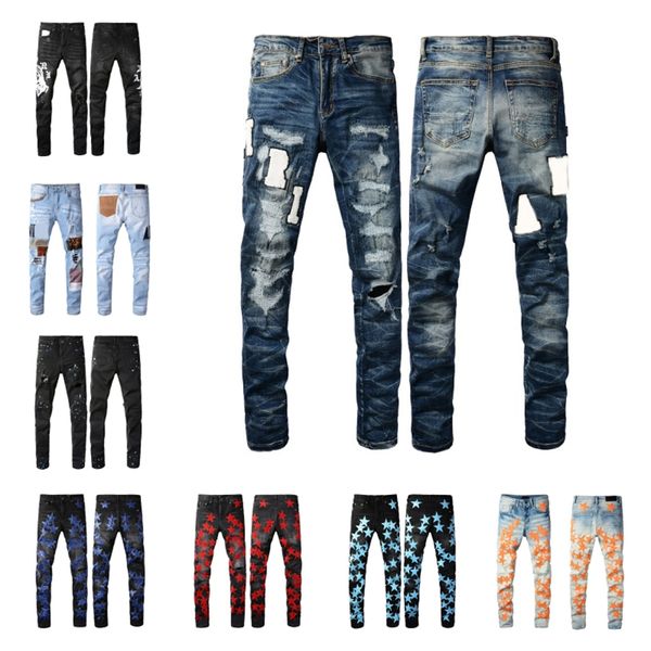 miri Luxurys Designer Jeans Distressed Francia Moda Pierre Straight Biker da uomo Hole Stretch Denim Casual Jean Uomo Pantaloni skinny Elasticit