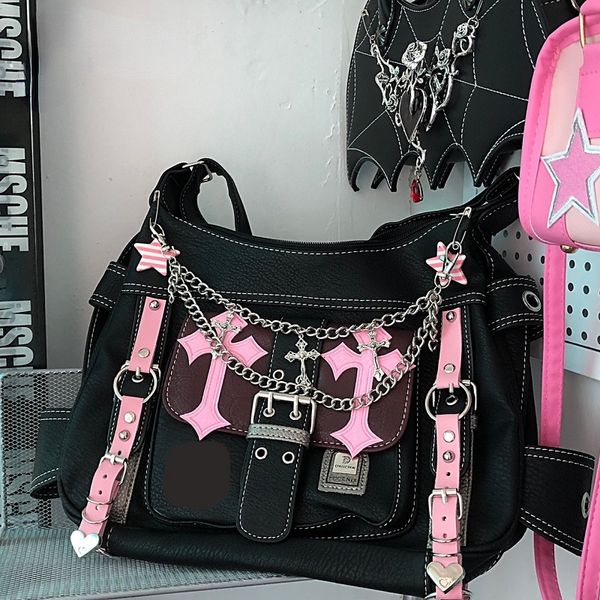 Abendtaschen Millennium Subculture Large Capacity Tote Gothic Harajuku Y2k Punk Woman Write Card One Shoulder Handtasche Spicy Girl Bag 230422