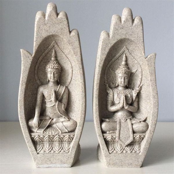 2 pezzi mani sculture statua del buddha monaco figurine Tathagata India yoga decorazione della casa accessori ornamenti goccia T200703214S