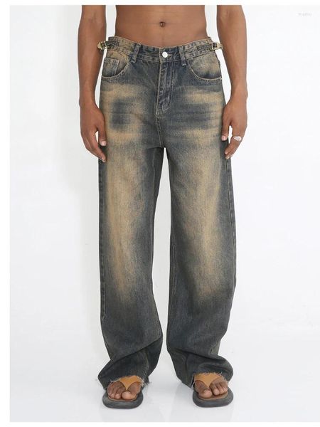 Herren Jeans Retro Hairy Y2K Farbverlauf Tube High Street Casual Wolle Seite weites Bein Hosen Herrenbekleidung